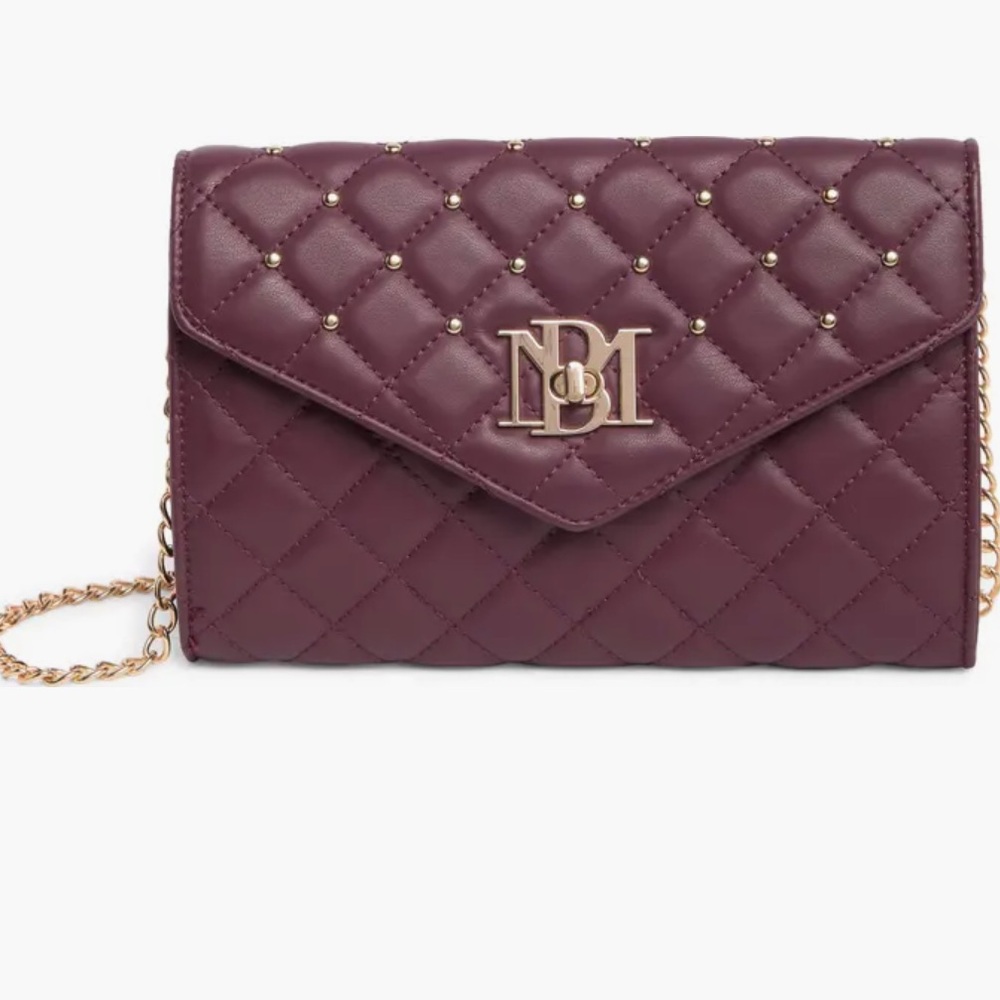 NWT Badgley Mischka Diamond Quilt Convertible Crossbody Bag Burgundy Wine